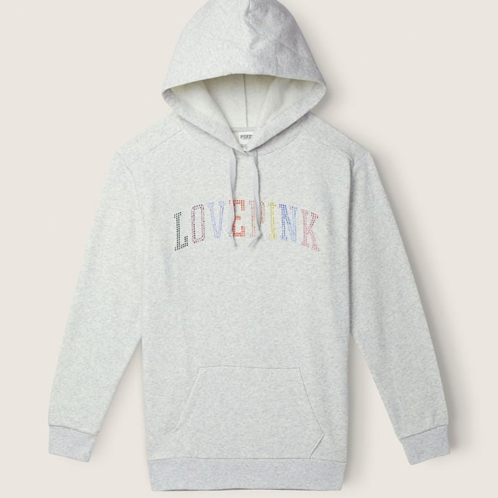 New VS bling rhinestone rainbow campus hoodie L